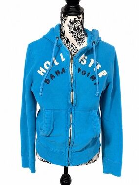 Y2K Hollister Dana Point Blue Distressed Spellout Zip Up Hoodie Small